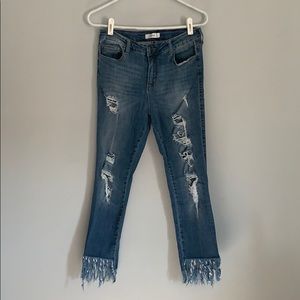 Cello Medium Wash Frayed Hem Jeans